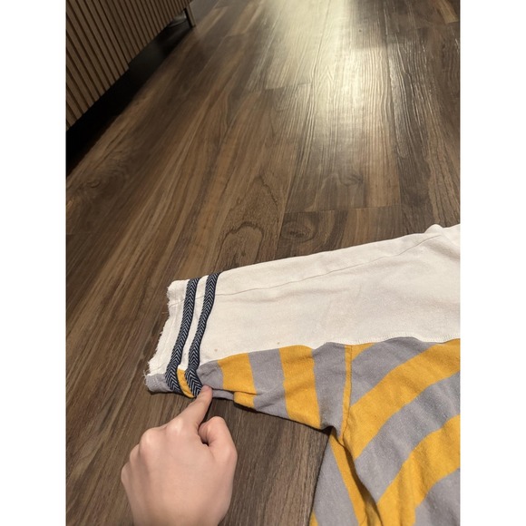 Free People Womens Medium Gray Yellow Striped MVP Peplum Boho Oversized Linen - Picture 3 of 8